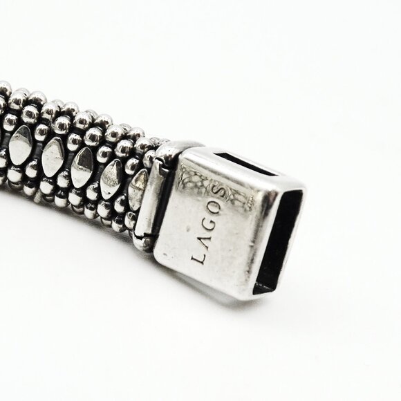 LAGOS Caviar Sterling Silver 18K Gold Brown Faceted Spinel Bangle Bracelet - Picture 10 of 11